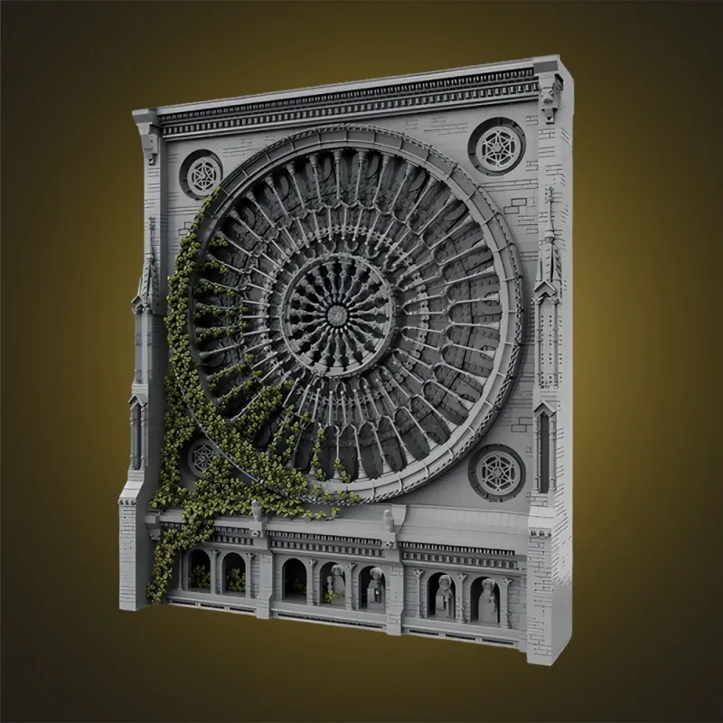 Moc Gothic Abandoned Cathedral Facade Block Building Famous Architectural Puzzle Collection Bricks Gift