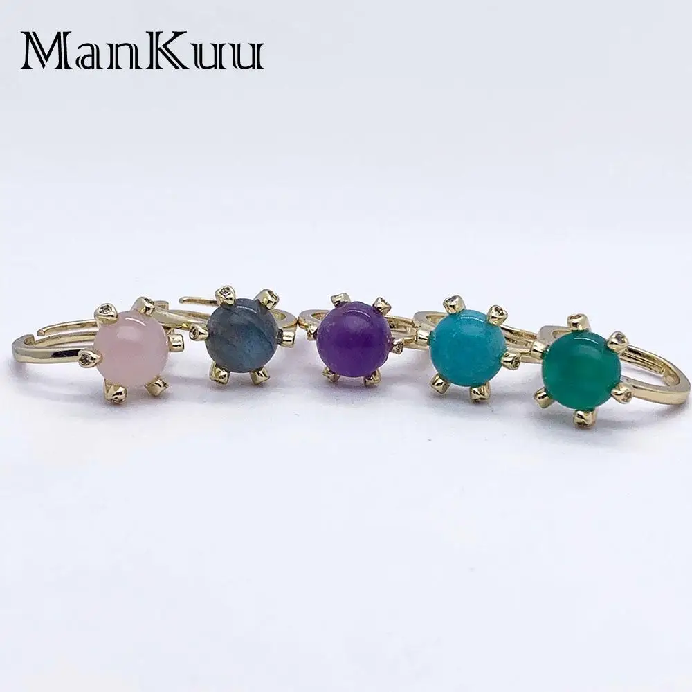 Mankuu Fashion Jewelry Natural Healing Crystal Stone Rose Quartz Amethyst Labradorite Amazonite Rings For Women Daily Gifts
