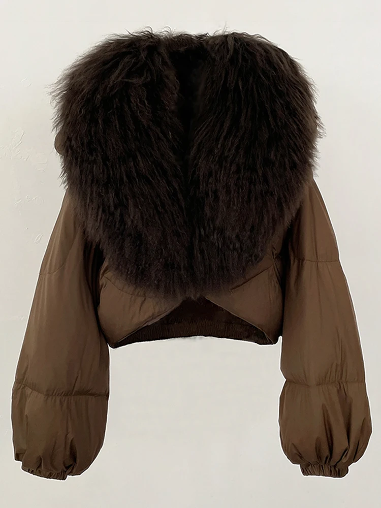 OFTBUY Fahsion Short Long Slevee Puffer Jacket New Winter Clothing Women Real Mongolia Sheep Fur Coat Real Fur Goose Down Parkas