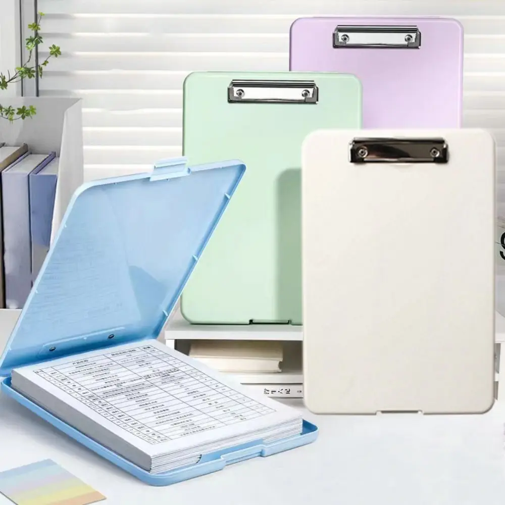 

Vertical Opening A4 File Folder Plastic Candy Color Test Paper Storage Box Writing Board with Metal Clip Memo Clip Board Home