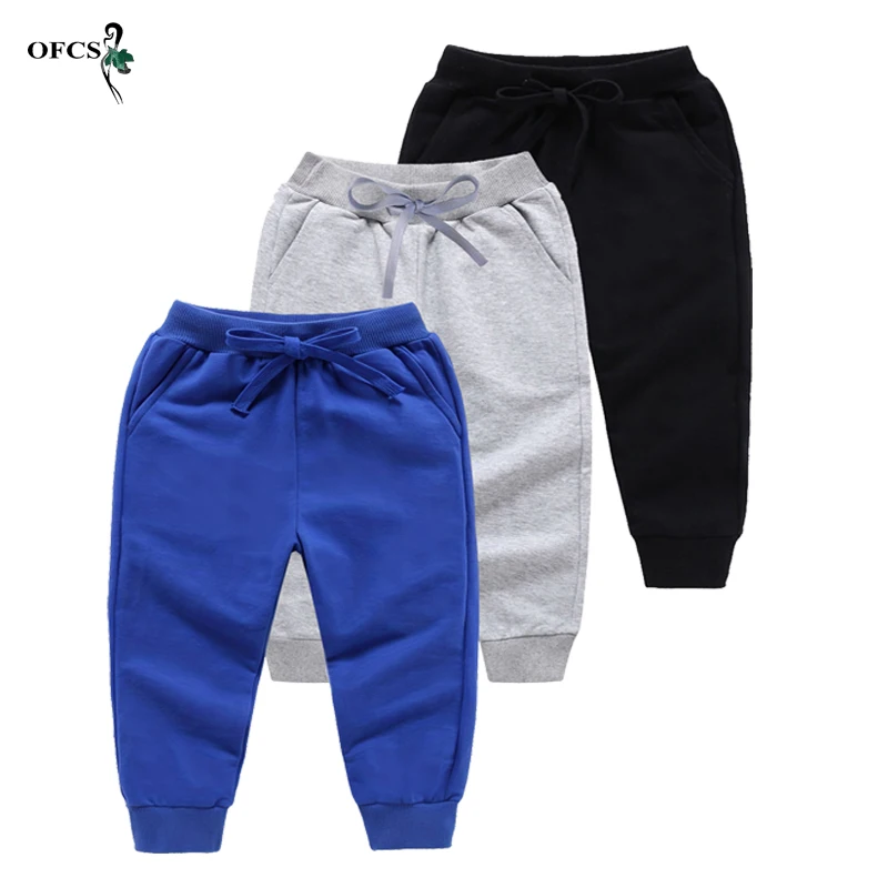 Retail Sale Children\'s Pants For 2-10 Year Solid Boy Girl Casual Sport Pants Jogging Enfant Garcon Kids Trousers Black Gray Blue