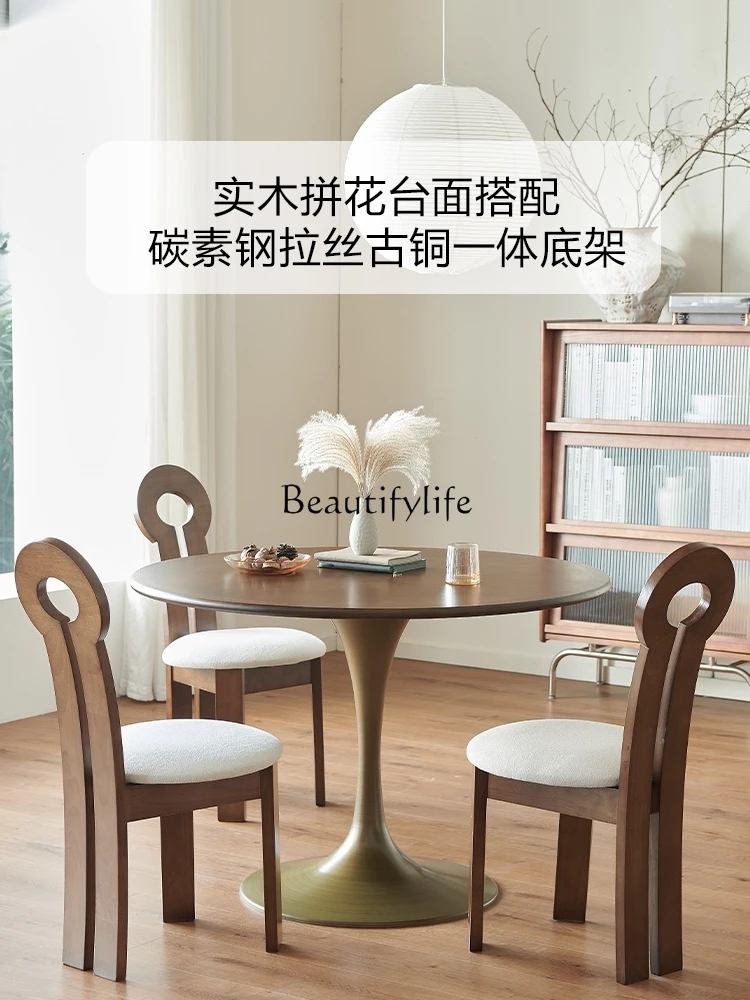 Retro Small round Table Small Apartment Leisure Balcony Negotiation Table and Chair Combination White and round Dining Table