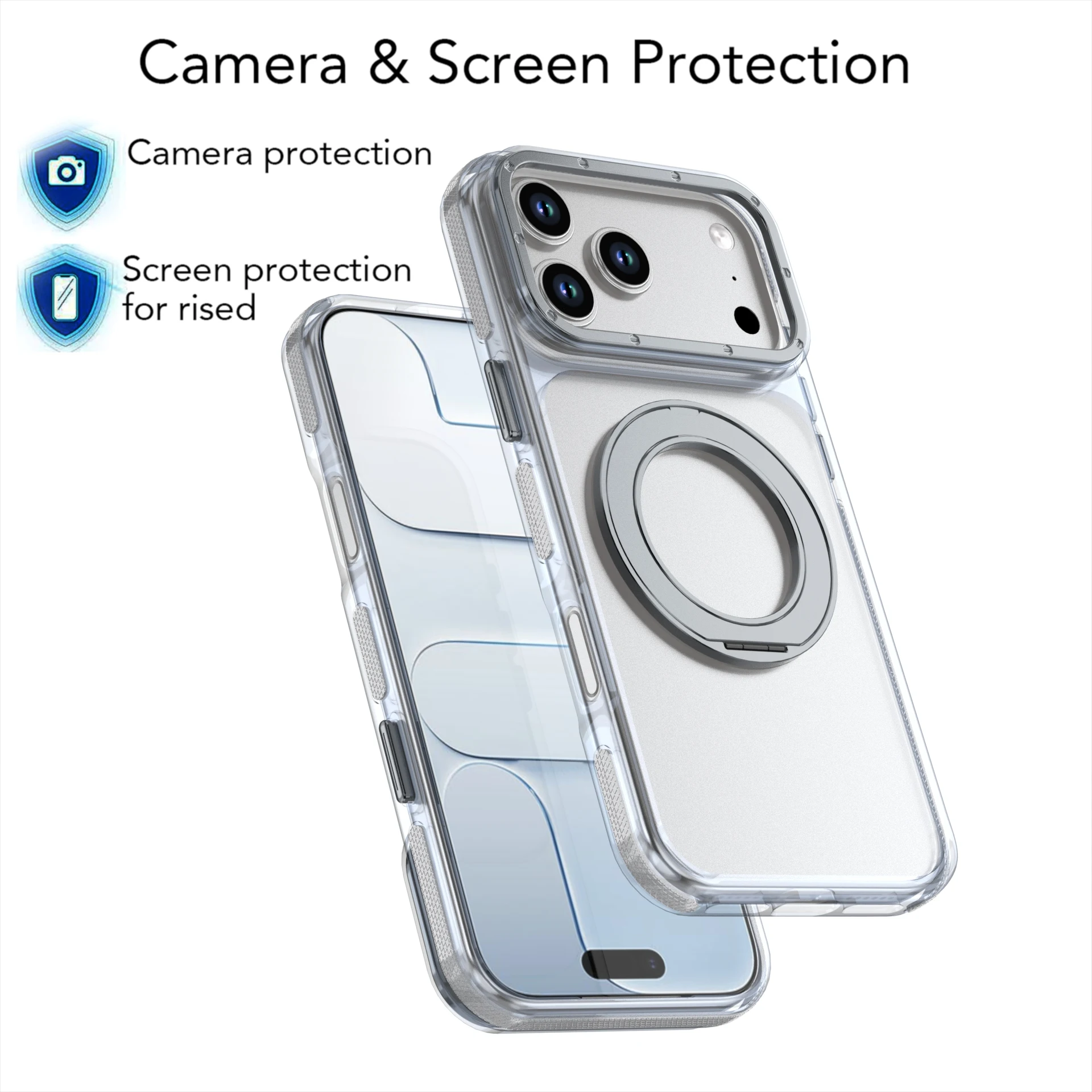 Etui na iPhone 18 Pro / 18 Pro Max Przezroczyste z Obrotową Magnetyczną Podstawką, Pełna Ochrona Ramy, Odporne na Wstrząsy, Hybrydowe Etui — zdjęcie produktu 3