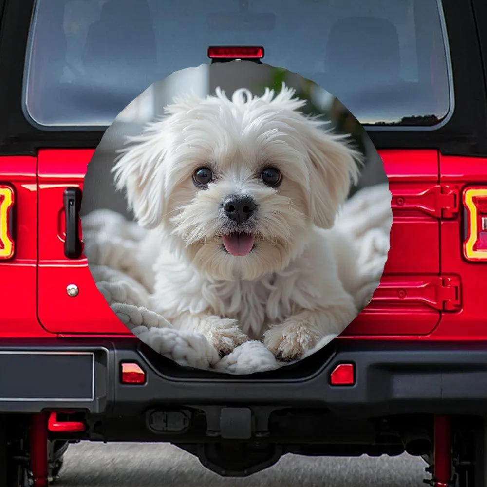 Cute-Maltese-Dog-Portrait-Spare-Tire-Cover-Waterproof-Polyester-SUV-Wheel-Protector