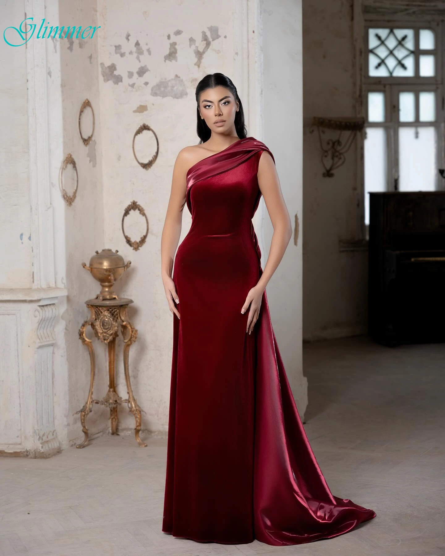 

Customized Straight One Shoulder Elegant Formal Evening Dress Fashion Party Gowns Modern High Quality Temperament Prom Dress