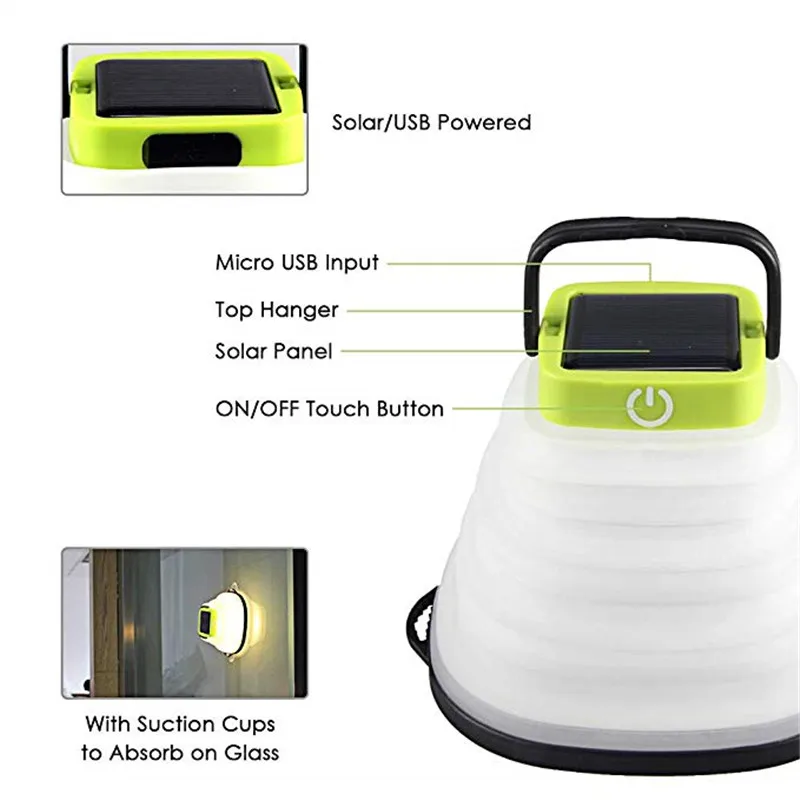 Collapsible Camping Lantern Portable Foldable Led  Solar Light 3 Gear Dimming With USB Cable Tent Lights Outdoor Camping Lights