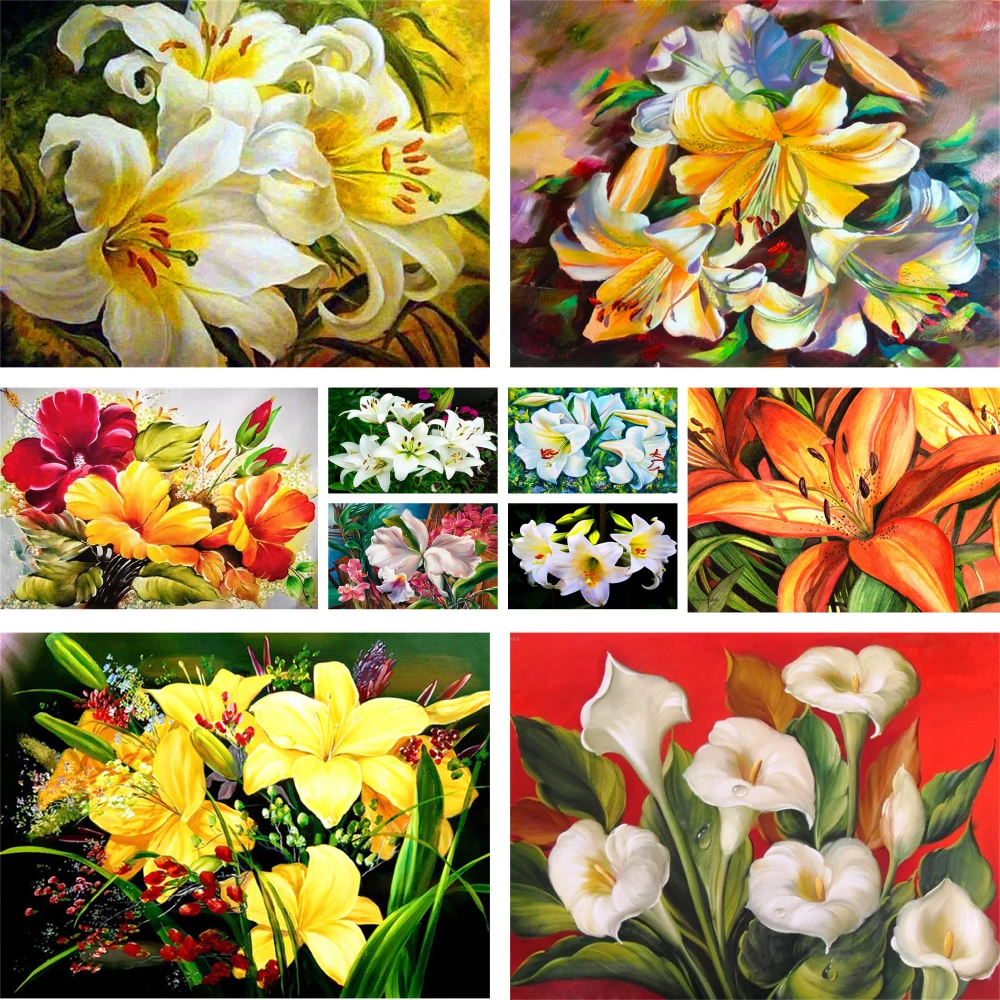 Flowers Lily Printed Cross Stitch Full Kit DIY Embroidery DMC Threads Handicraft Painting Handmade Hobby Promotions Design Floss