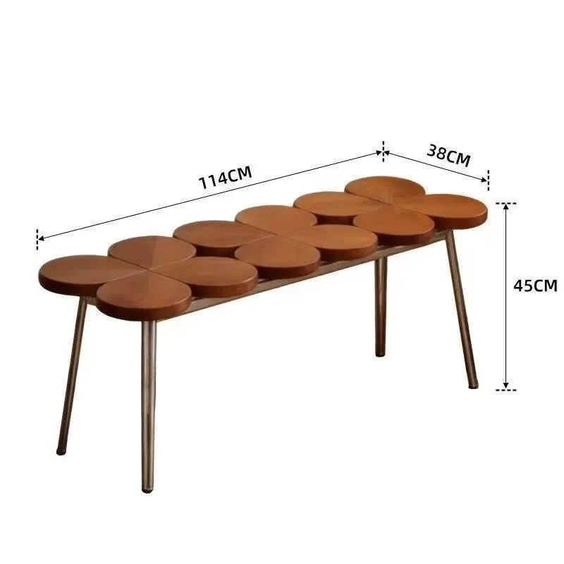 Four Leaf Clover Bench Oak Seat Stainless Steel Legs Modern Minimalist Style for Living Room Bedroom Entrance Garden