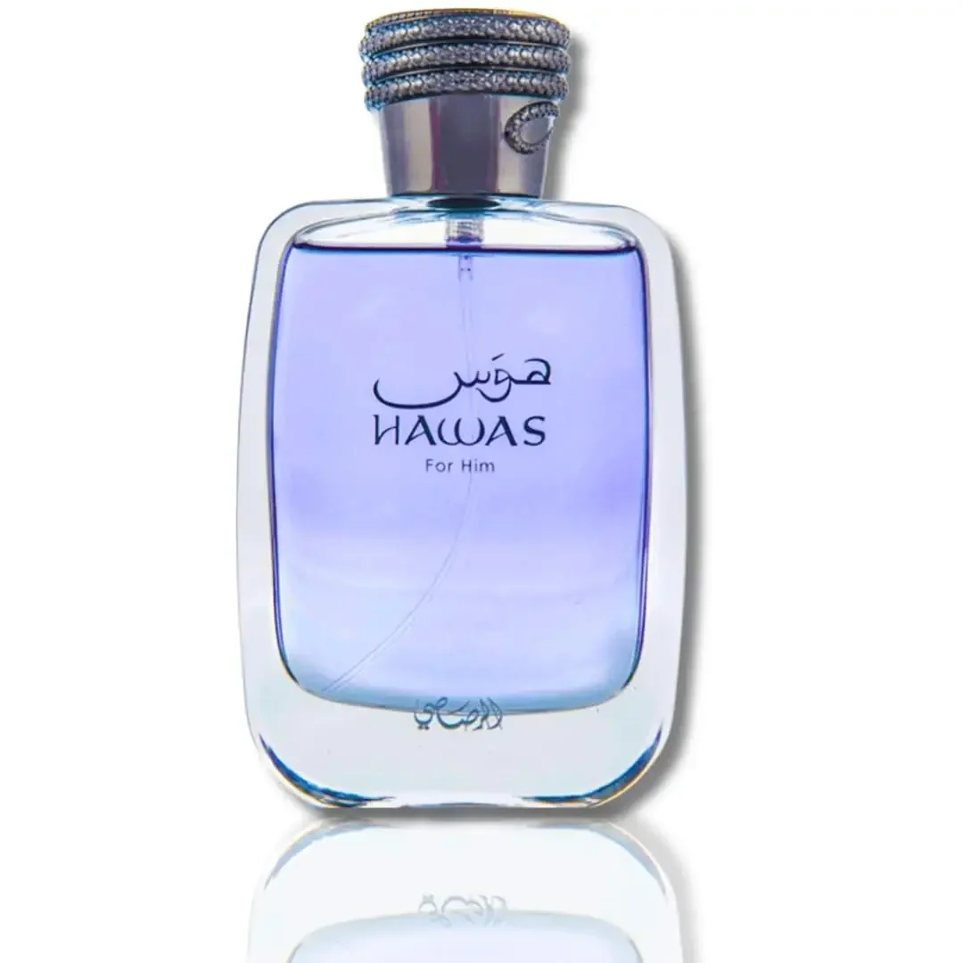 Rasasi Hawas EDP para hombres 3,3 oz – Colonia de larga duración de ámbar acuático fresco, regalo ideal