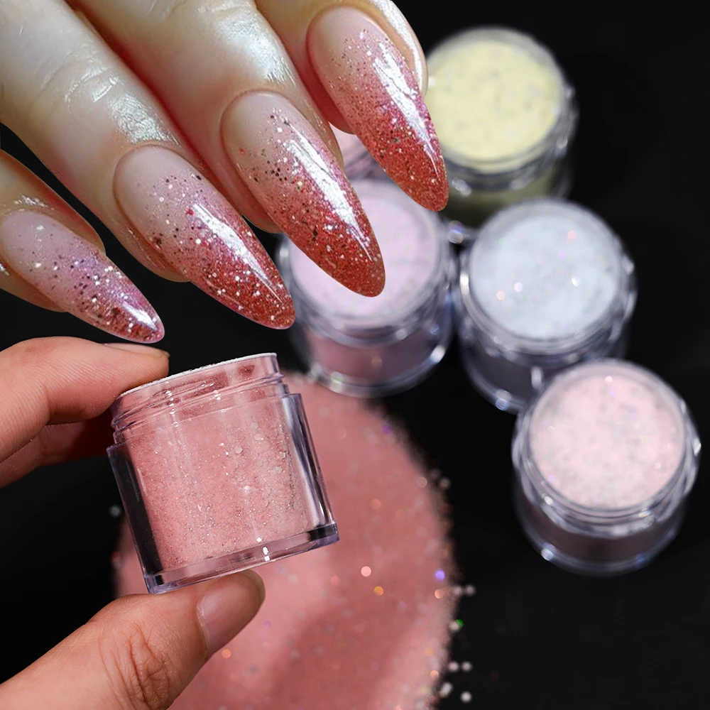 6 Pçs/set Pó Acrílico Nu com Lantejoulas Grandes Conjunto de Pigmentos de Unhas para Extensão/Escultura/Dipar 3D Acrílico Nail Art EMA Pó *(