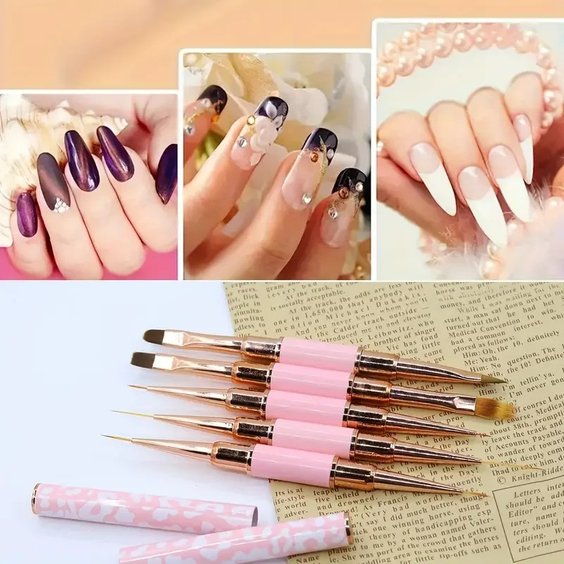 فرش تزيين أظافر أكريليك مزدوجة الأطراف ، بطانة طلاء أظافر جل احترافية ، طلاء زهور ، أدوات تجميل الأظافر بالرسم ، 5 * * #4