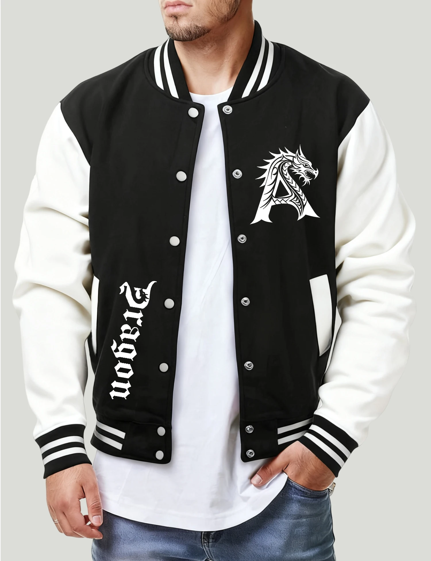 Chaqueta con diseño de dragón misterioso y letra A para hombre, chaquetas de gran tamaño, ropa informal de lana, ropa de calle cálida de moda para otoño, Unisex