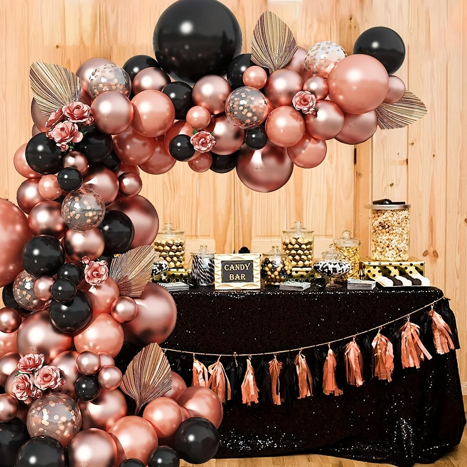 136PCS Rose Gold Black Balloon Arch Set Balloon Wreath Set Women\'s Birthday Bride Wedding Party Decoration Supplies