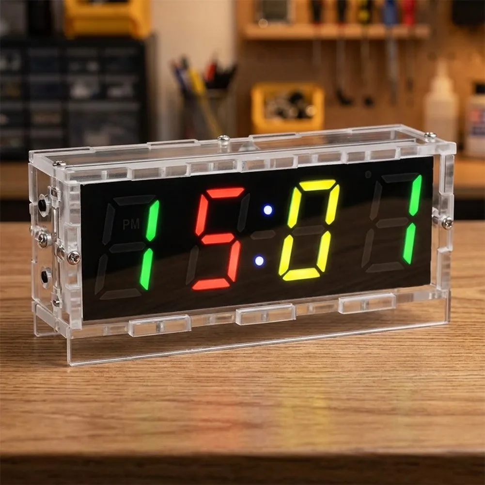 1set For RGB Color Digital Clock DIY Soldering Kit With Temperature Readout Date Week Display Three Adjustable Alarm Settings