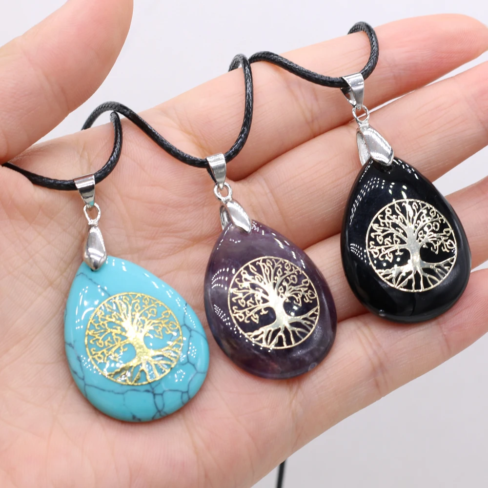 Natural Stone Lapis Lazuli Pendant Necklace 7 Chakras Reiki Heal Amethysts Turquoises Charms Necklaces for Women Men Jewelry