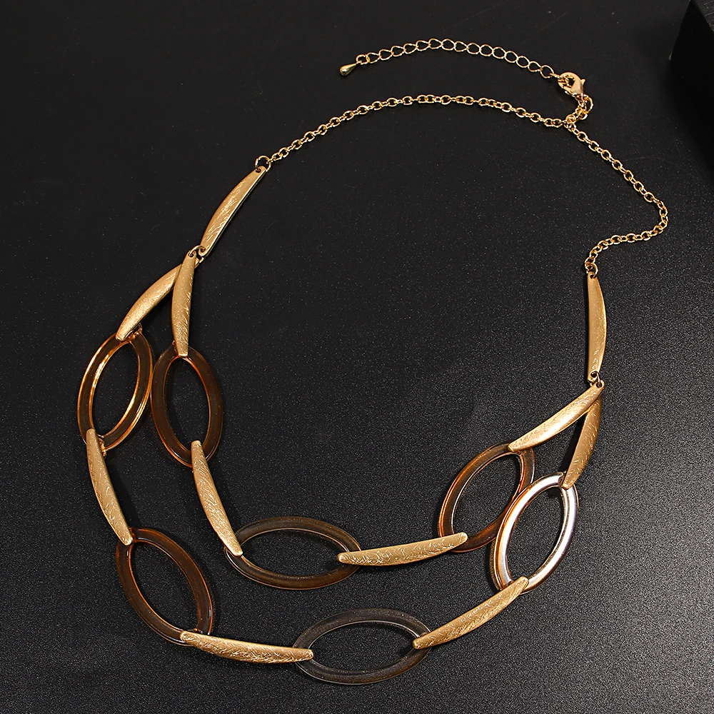 

Amorcome Vintage Multilayer Thick Acrylic Choker Necklace for Women Exaggerated Hollow Out Geometry Resin Necklace Neck Jewelry