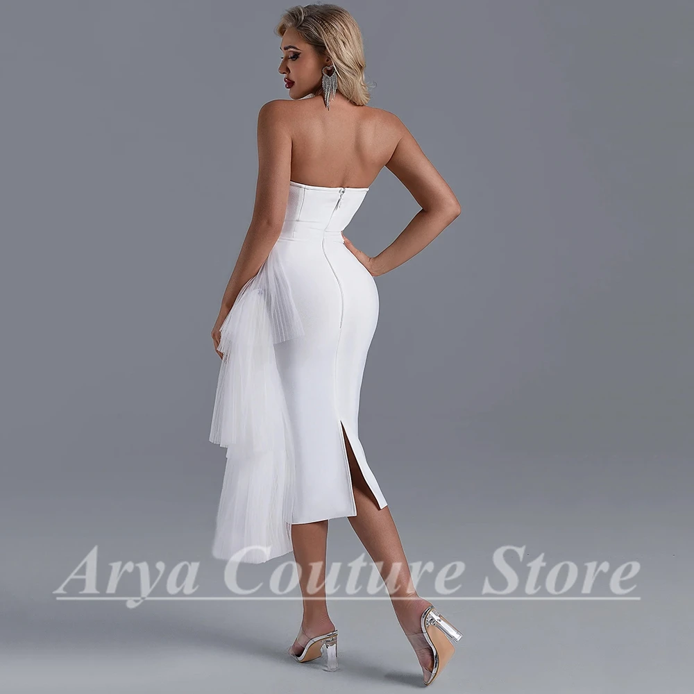 Simple White Sweetheart Cocktail Dresses Sexy Sleeveless and Backless Tea-Length Straight Ladies Party Banquet Customized Gown