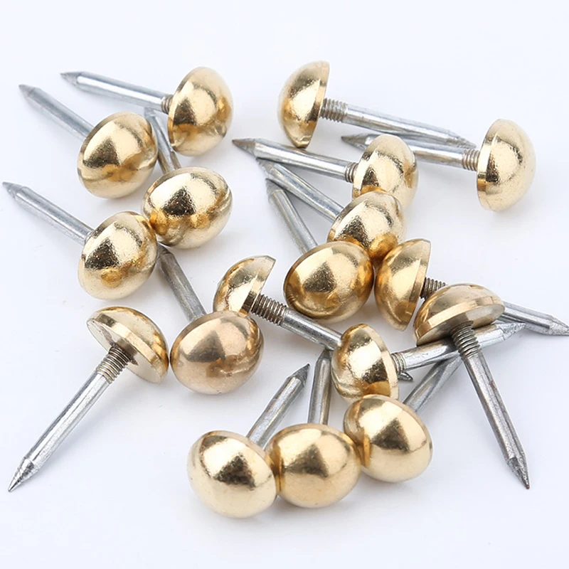 10pcs Upholstery Nails Solid Brass Retro Studs Thumb Tacks Furniture Fastener Vintage Decor Sofa Door 6/8/10/12mm Head 22mm Long