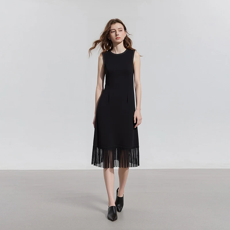 TOYOUTH Women Dress 2025 Summer New Pearl Border Tassel Elegant Sleeveless Dress 8529130