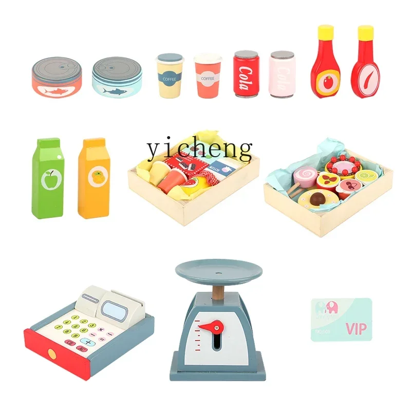 Tqh Convenienza per bambini Auto Cantina Negozio Vestito Gelato in legno Casa da gioco Simulazione Supermercato Registratore di cassa Giocattolo