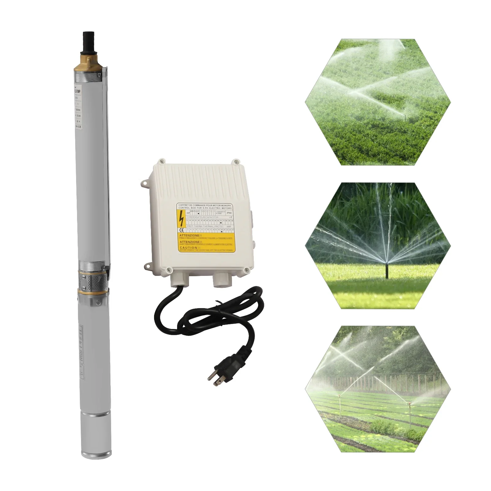 

Для колодяного насоса, 3-дюймовый наружный диаметр трубы, погружной насос для глубоких скважин, водяной насос из нержавеющей стали с коробкой управления, 110 В/60 Гц, 0,55 кВт, 0,75 л.с., 95 футов