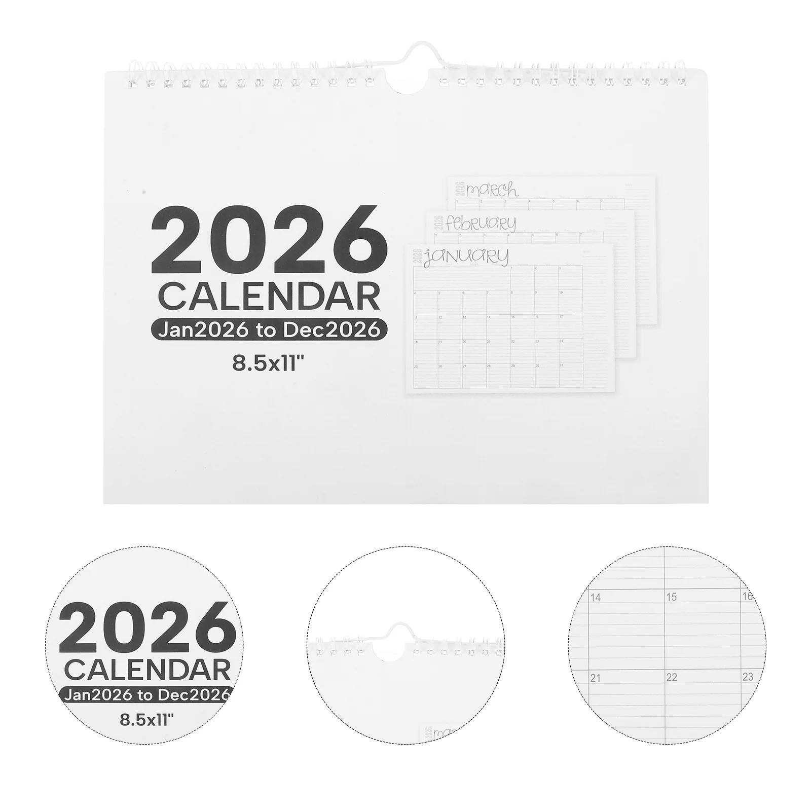 

2026 Wall Calendar Large Monthly Spiral Bound Hanging Planner for Home Office Kitchen Minimalist Schedule Wall Mounted Calendar