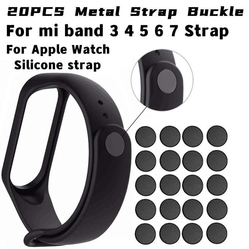 20Pcs Metal Buckle for Xiaomi Mi Band 3 4 5 6 7 Strap Black Band Buckle Replacement Button for Apple Watch Silicone Strap Buckle