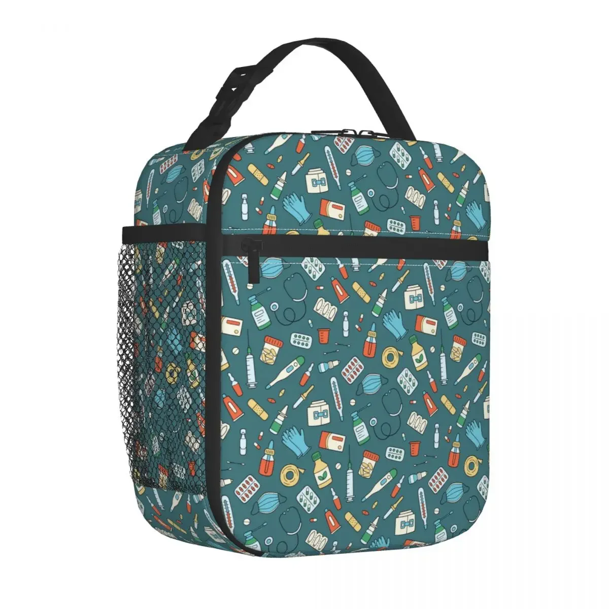 

Health Care Medical Color Doodle Pattern Insulated Lunch Bag Meal Container Cooler Bag Tote Lunch Box Work Picnic Bento Pouch