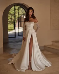 Romantic Modest A Line Customized 2025 Applique Backless Wedding Dresses Off Shoulder Bride Dress For Women Vestido De Noiva