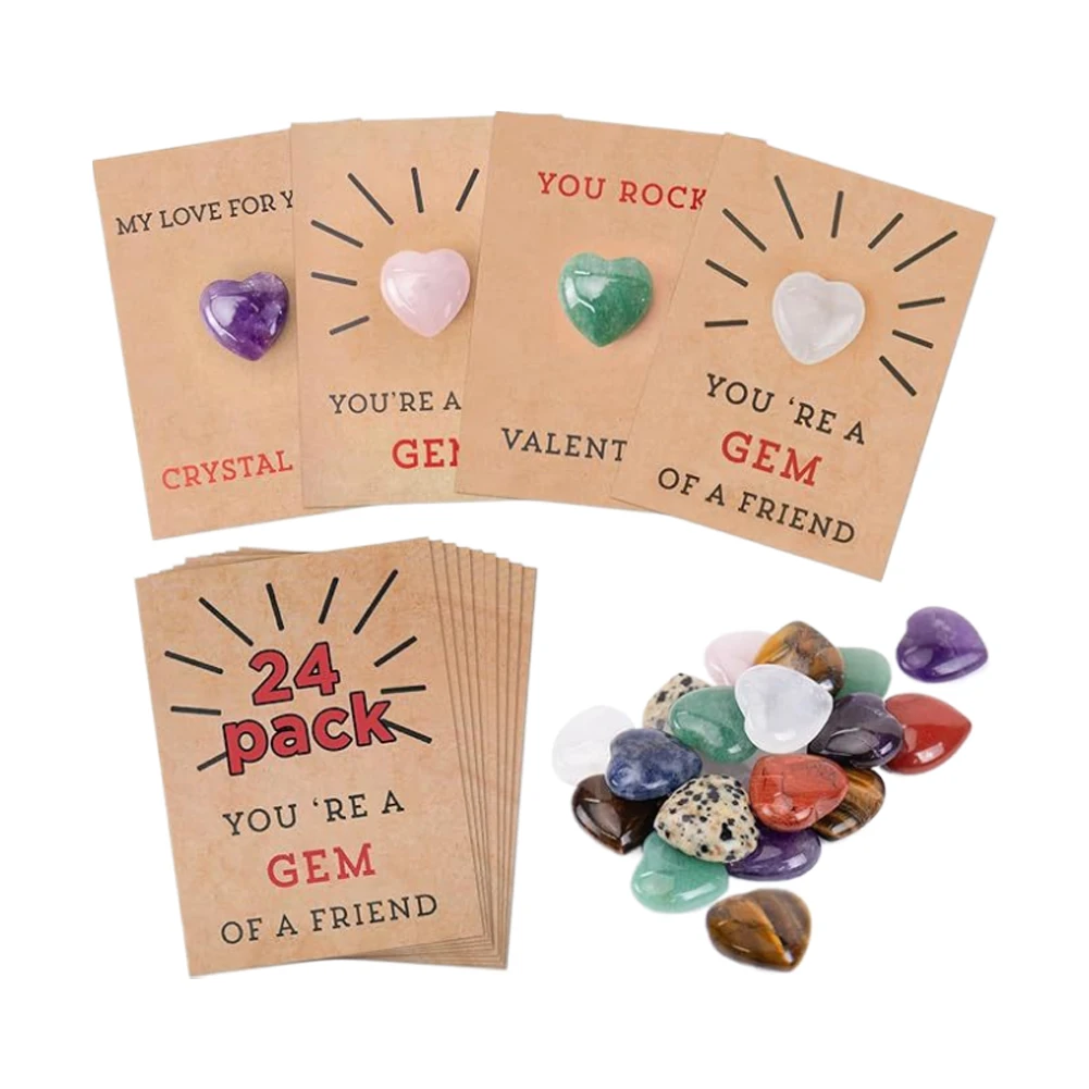 การ์ดวันวาเลนไทน์12/24แพ็คพร้อมหินรูปหัวใจบัตรวาเลนไทน์สำหรับชั้นเรียนเด็กหญิงเด็กชายห้องเรียนโรงเรียน