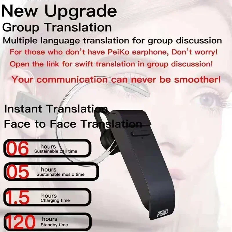 

Wireless Voice translator Peiko 25 Bluetooth Translated Earphone Business car handsfree Headset earpuds Languages Intelligent