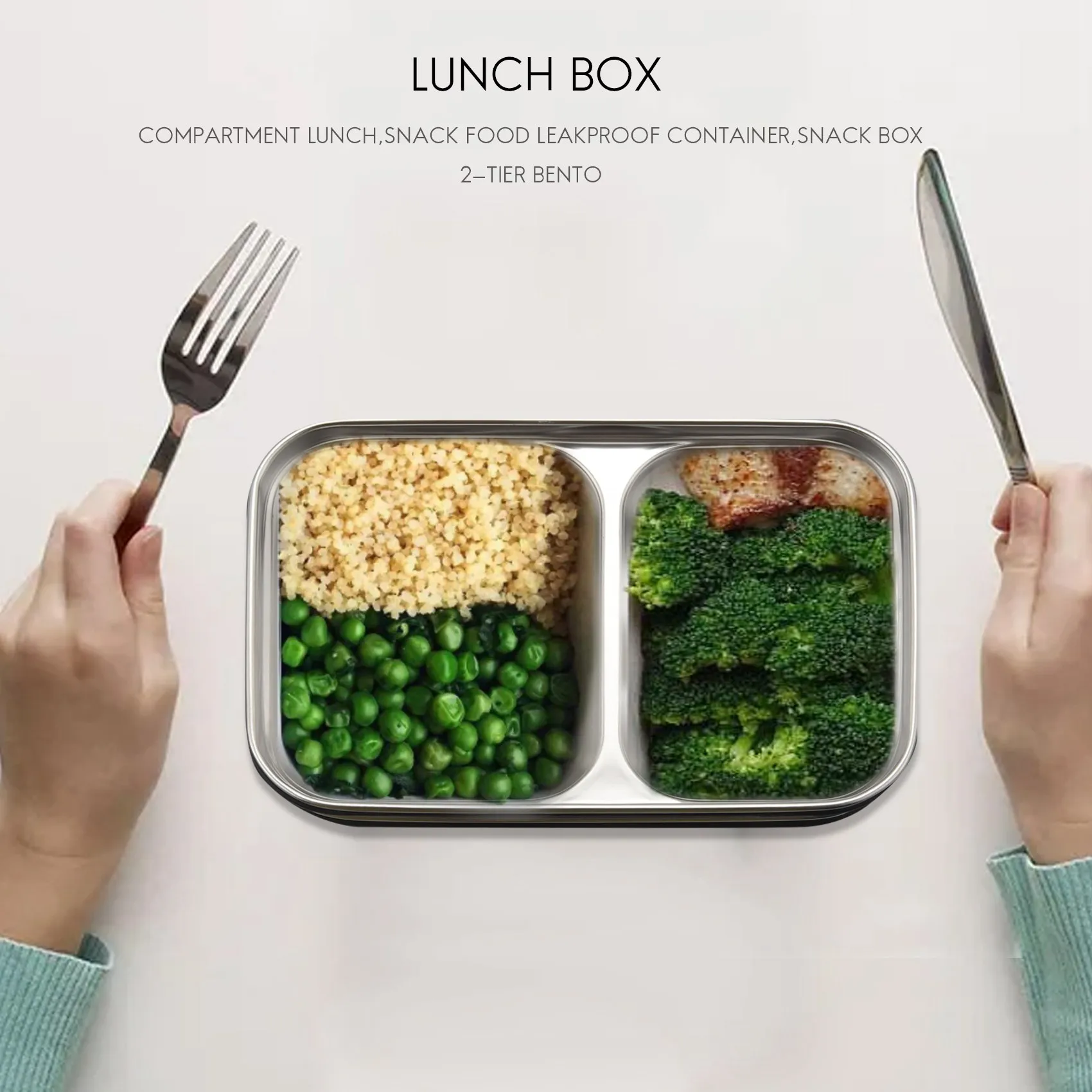 Must Have 304 Stainless Steel Stackable Compartment Lunch/Snack Box 2-Tier Bento/Food Container For Adults Or Kids