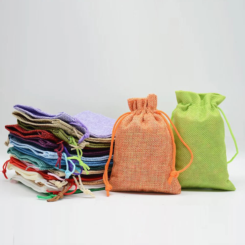 1 Pcs Vintage Style Handmade Color Natural Burlap Linen Jewelry Travel Storage Pouch Mini Candy Jute Packing Bags For Gift Bag