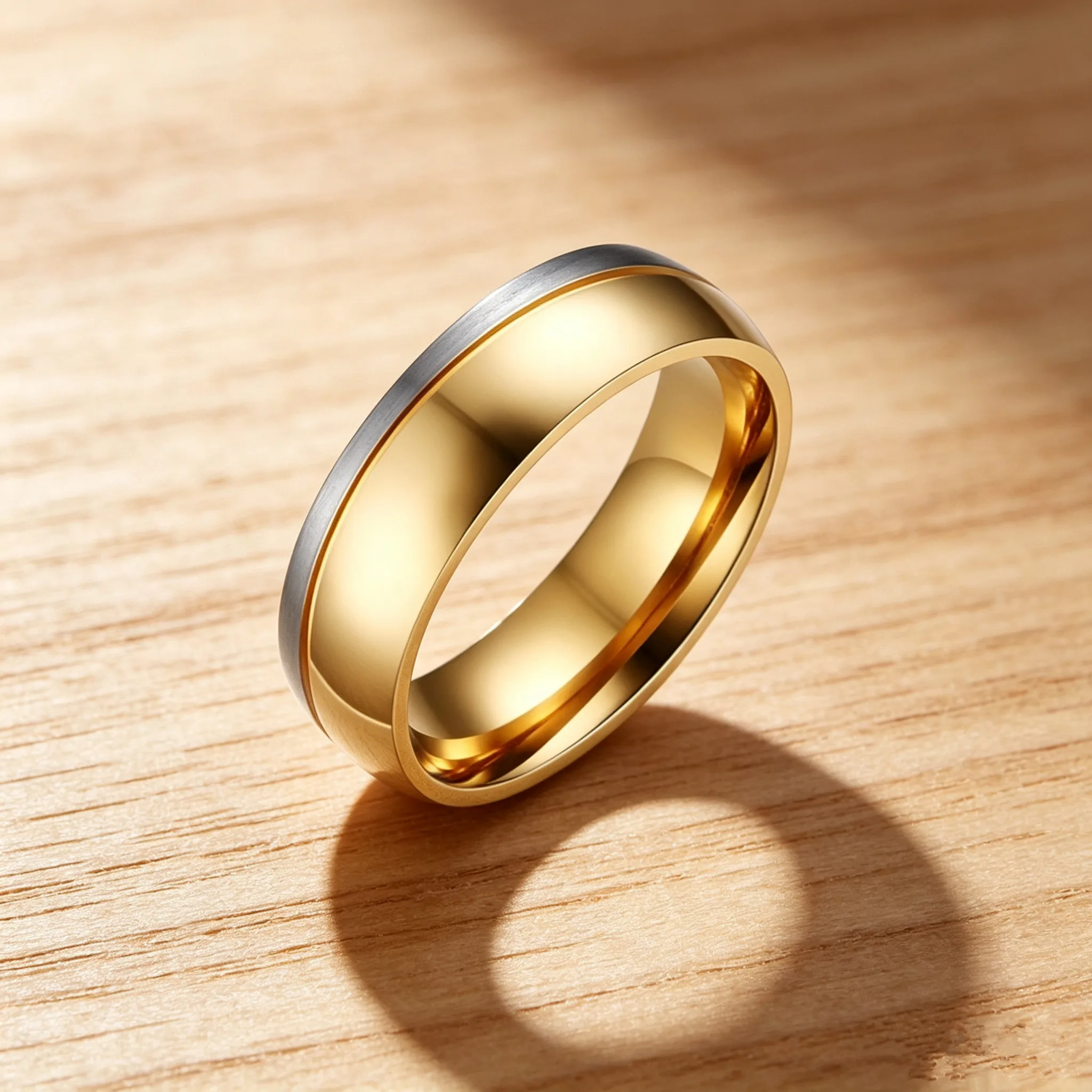 Two-tone Gold Silver Brushed Stainless Steel Men Ring Classic Plain Band Wedding Engagement Daily Casual Finger Jewelry Gift