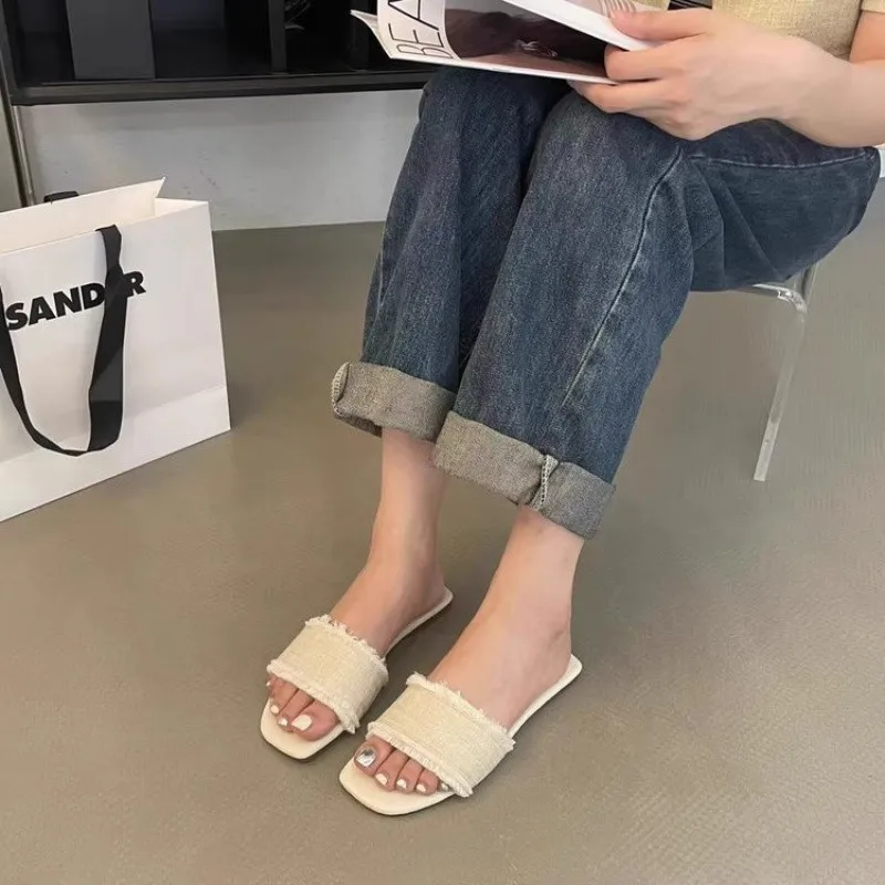 Women's Slippers Solid Color Open-toe Set Foot Vacation Beach Flat Sandals Casual Flip Flops Summer Indoor Women Slides Shoes image 4