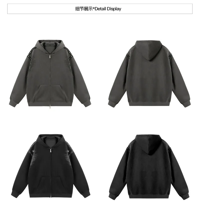 خريف جديد الأمريكية شارع العليا موضة الاتجاه الثقيلة برشام مقنعين سترة البلوز فضفاضة عادية تنوعا سترة للرجال