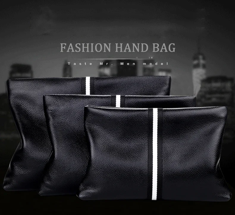 SENOFAN Authentic Hand Bag Men Stripe Real Leather Cowhide Clutches Male Pouch Wallet Designer Envelope Bag Korean Edition Hot