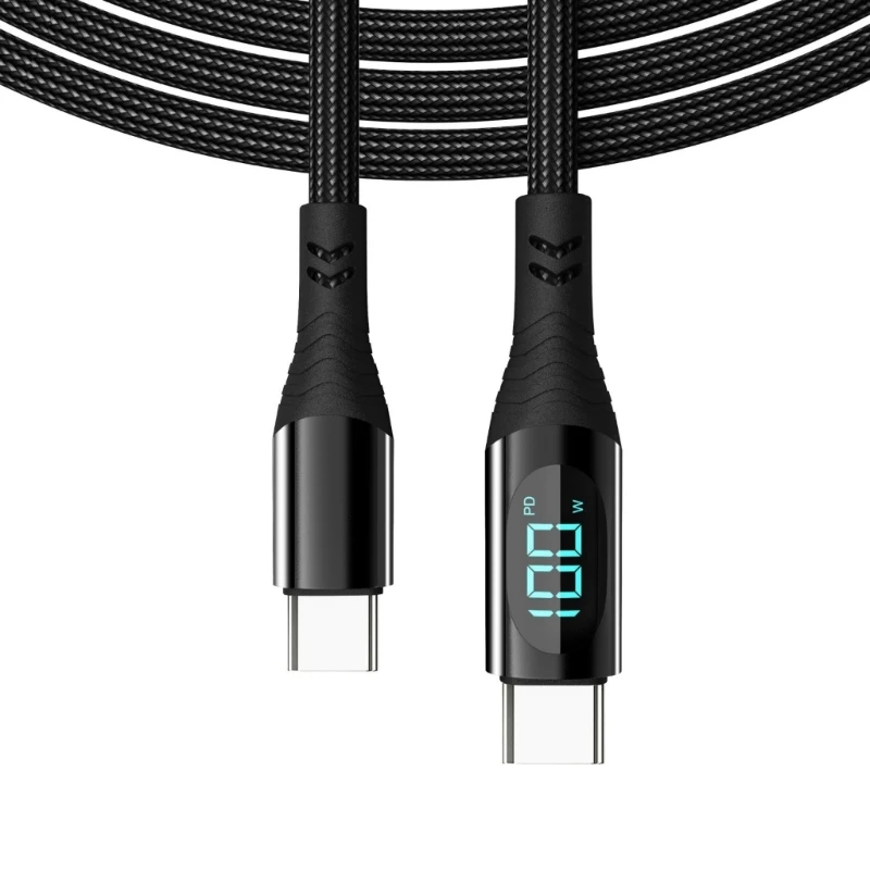 Cable de carga USB tipo C doble ABS 100W con pantalla digital Cable de carga rápida USB C K1KF