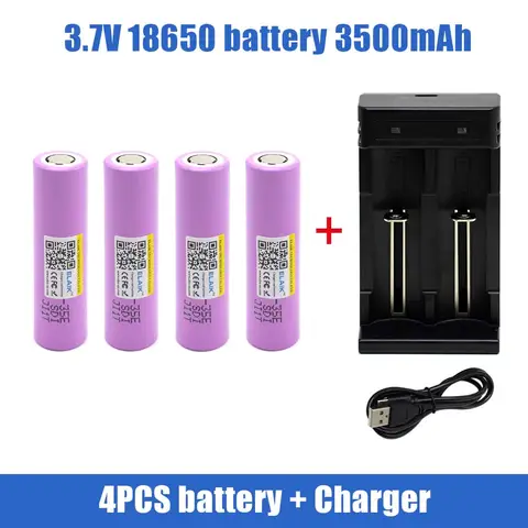 Batterie de décharge INR18650-35E 3.7V 3500mAh pour alimentation Mobile, lampe de poche pour outils électriques, lampe de poche, avec chargeur
