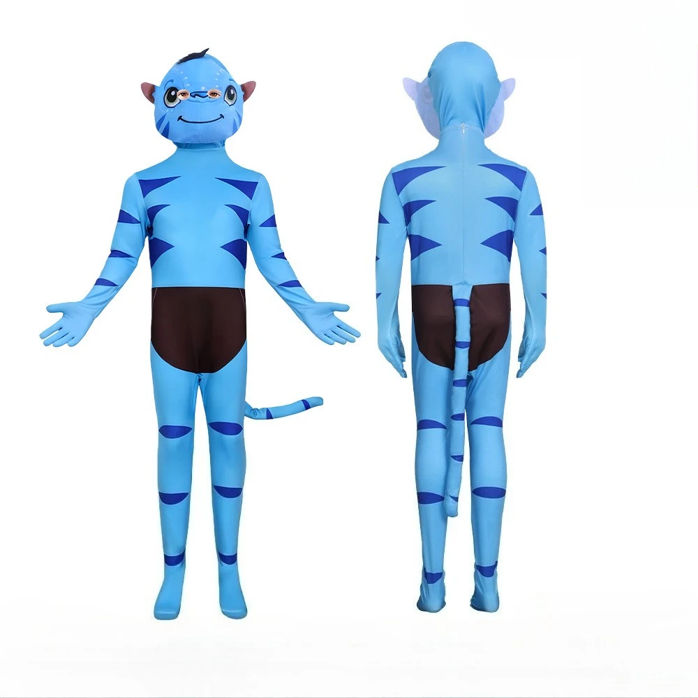 アバター-ザ・ウェイ・オブ・ウォーター-ジャンプスーツ-ヘッドカバー付き-ブルー-ボディスーツ-ハロウィン-コスプレ-コスチューム-パーティー-衣装-大人-子供用