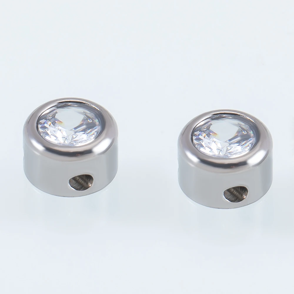 10Pcs Stainless Steel 12 Months Birthstone 6mm Round Zircon Spacer Beads For Jewelry Making DIY Necklace Bracelet Earring Crafts