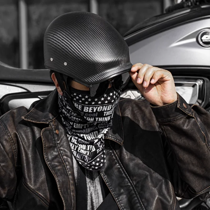 

KAESE 3K Carbon Fiber Cap Helmet Retro Motorcycle Halley Half Helmets Summer Ladle Helmet Pedal Large for Cruising Motorbike