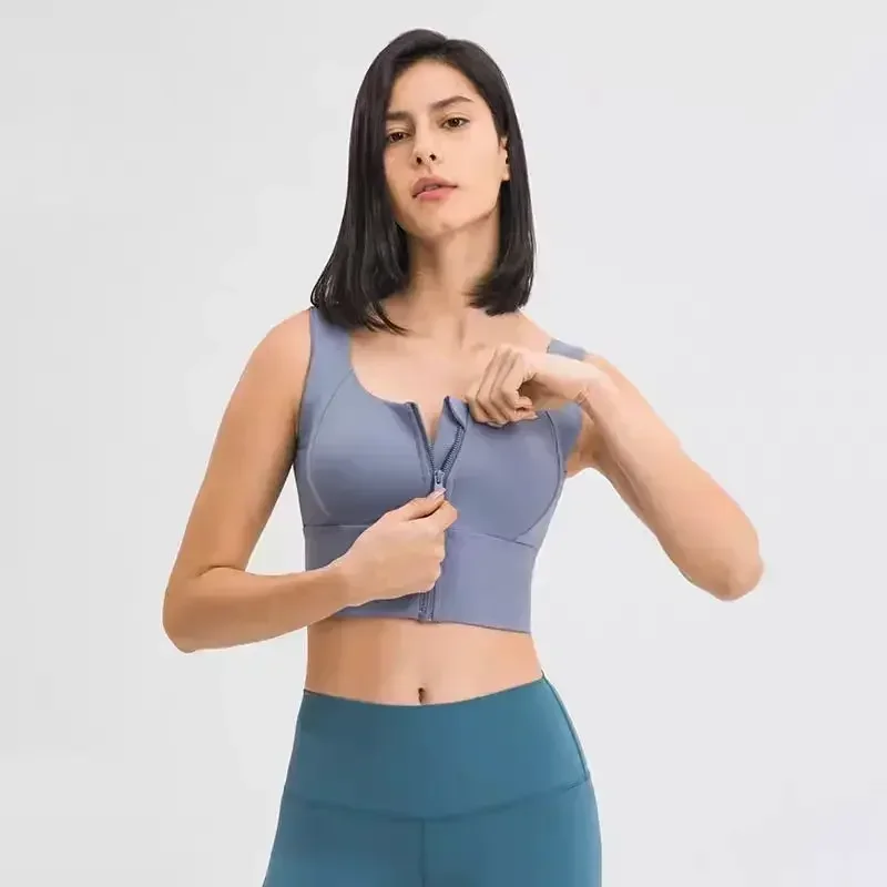 

Женское спортивное белье Lemon с подкладкой для груди, топ-бра с передней молнией, ударопрочный, для бега, фитнеса, тренировок, йоги.