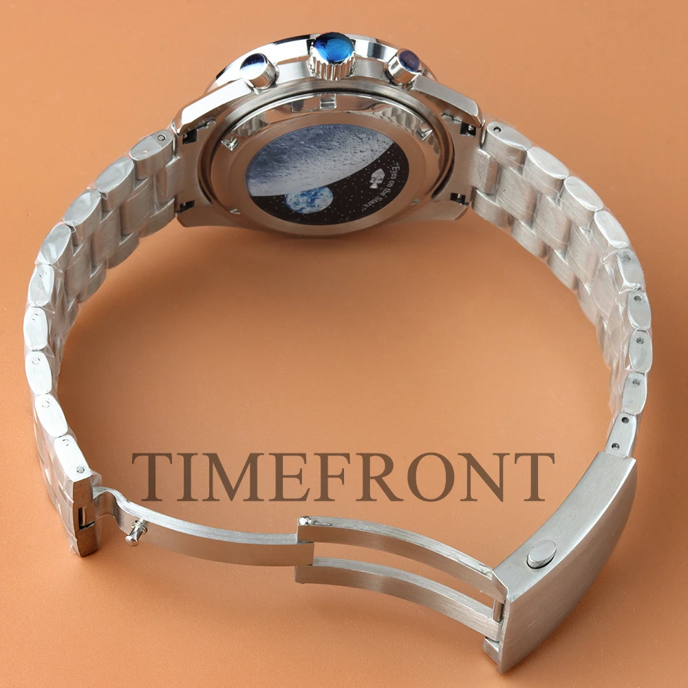 40mm VK63 Silver Watch Case Blue Green Black Silver Bezel Insert For VK63 VK64 Quartz Chronograph Movement 316L Steel Bracelet