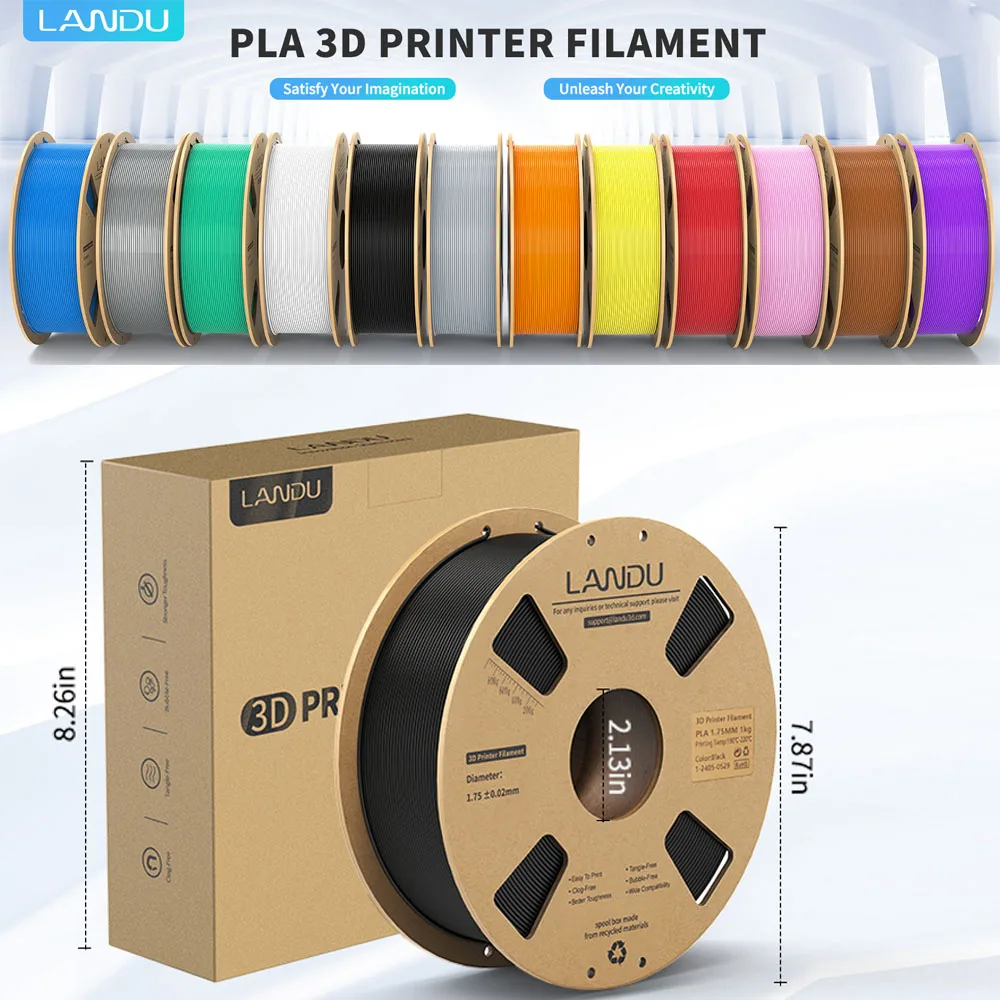 LANDU 2.2LBS PLA Filament 3D Printer Filament 1 Rolls 1KG 1.75MM Eco-Friendly Good Toughness Multiple Color 3D Printer Material