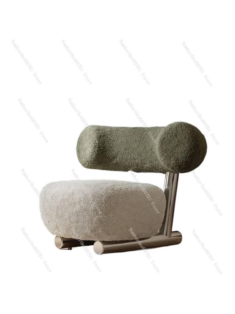 

Nordic light luxury sleigh chair single sofa lamb wool modern simple Internet celebrity cream style single chair