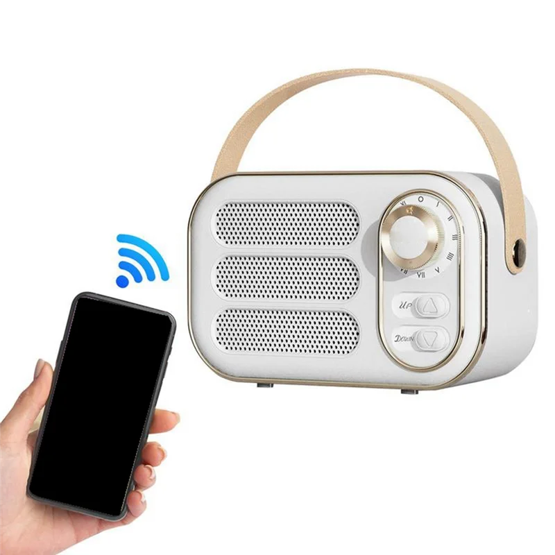 Retro ลําโพง 360 สเตอริโอบลูทูธมินิลําโพงวิทยุวินเทจตกแต่งบ้านกล่องเสียงสําหรับกลางแจ้งสีขาว