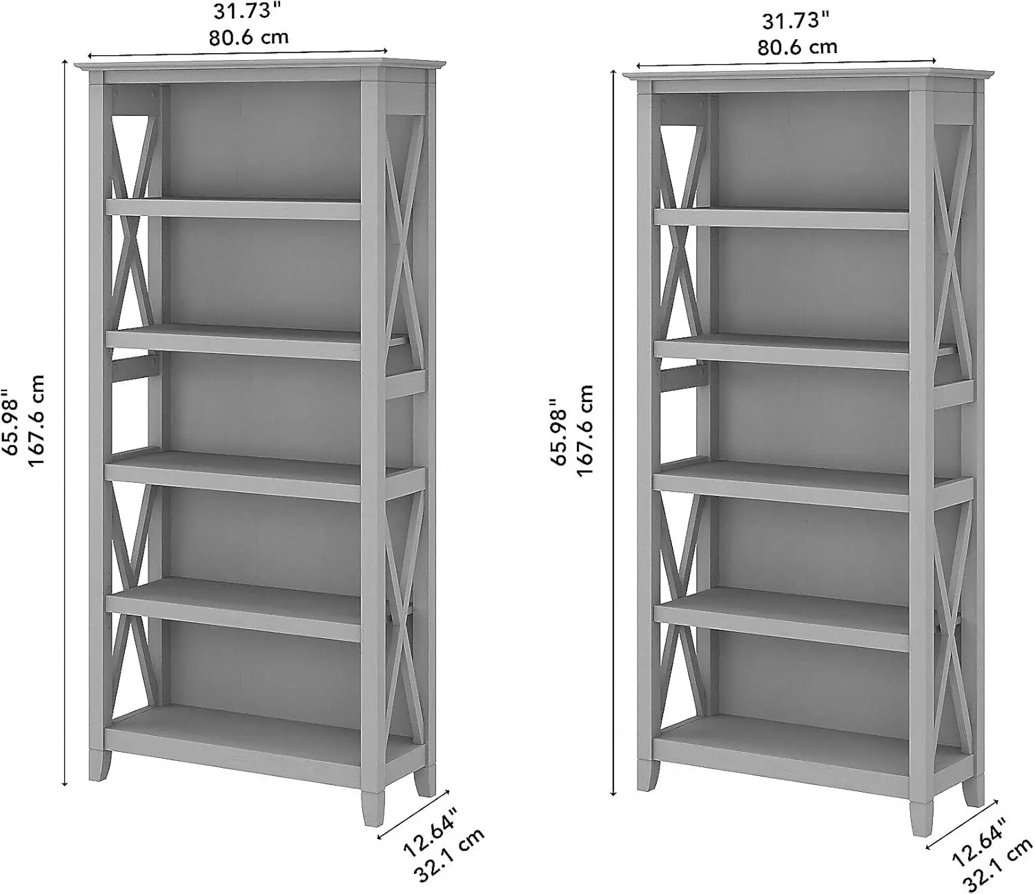 5-Shelf 66-Inch H Bookcase Set, Cape Cod Gray