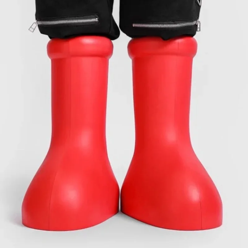 2024 Astro Boy Plus Velvet The Same Style Red Boots High Top Round Toe Wear Mid-calf Rain Boots Thicken Water Proof Fashion Gift