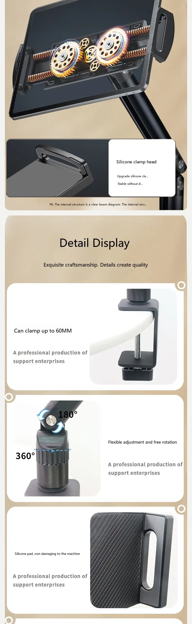 Dreifach-Arm-Monitorständer, robuste Tischhalterung für 17,3-Zoll-Portables-Display-Tablet aus Legierung – Detail 4